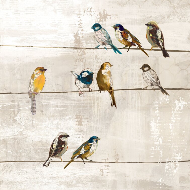 Distressed Birds On Wire Abstract Newspaper Print on Canvas